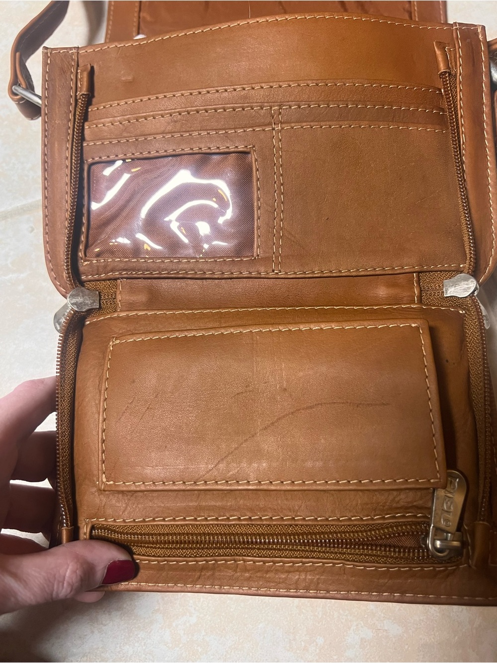 Piel Leather Vintage Crossbody Organizer Bag Saddle Brown Wallet Purse⁠ - Picture 9 of 9